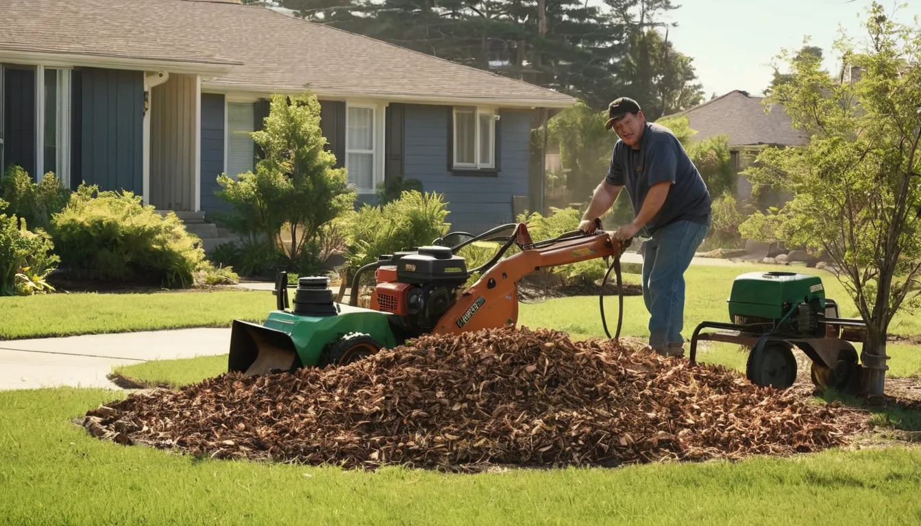 Stump grinder working on a lawn in the Dayton area